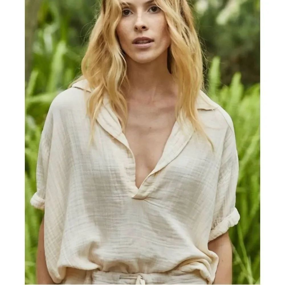 9seed Thalia double gauze cuff sleeve tunic in oatmeal Sz Medium